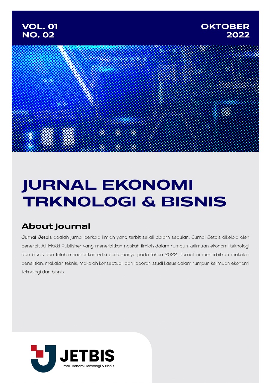 					View Vol. 1 No. 2 (2022): JETBIS : Journal Of Economics, Technology and Business
				
